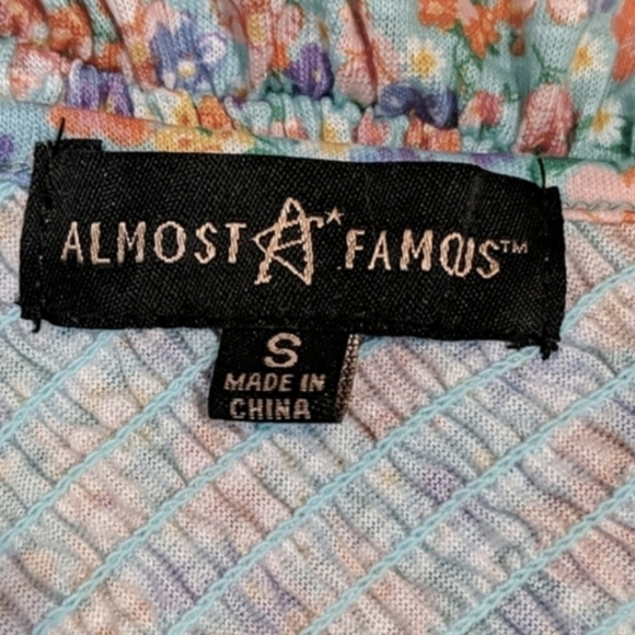 Almost Famous Smocked Blue Green and Orange Floral Print Top Size Medium - Picture 8 of 11